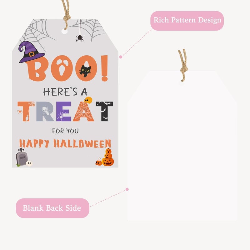 llyinglpdec 50PCS Halloween Paper Tags with String, 2.2"x3.3" Boo Treat Tags for Candy Bags, Pumpkin Cat Bat Design, Party Favor for Halloween Decorations - Image 3